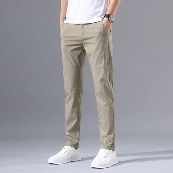 2025 Men's Casual Pants Slim Fit Stretch Classic Chino Trouser Male Stretch Elastic Korean Summer Dress Ice Light Thin Business 1