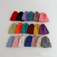 Autumn Winter Knitsuit Boy Girl Children Candy Color Solid Casual Knitted Hat Baby Warm Soft Cotton Cap Kid Fashion Kniting Caps 1