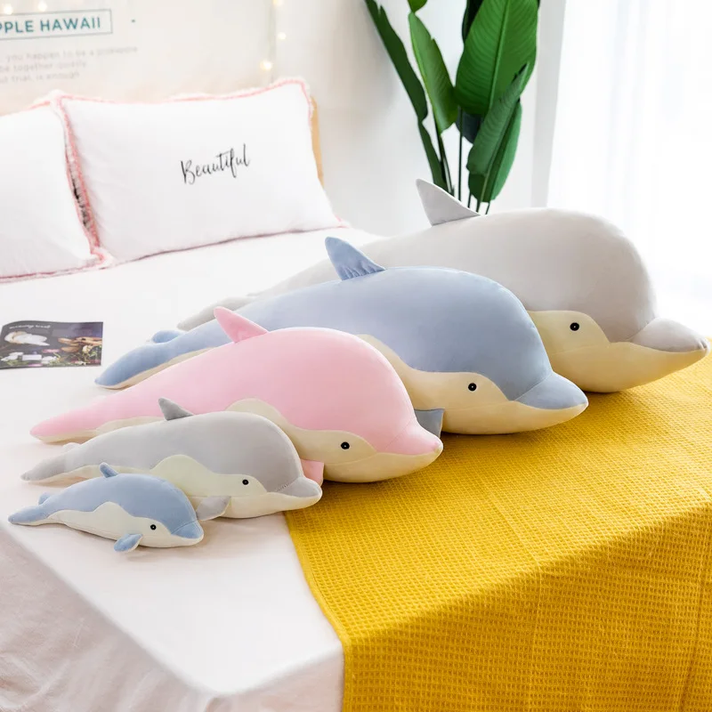 Children's Toy Large Dolphin Doll Cute Soft-Bodied Marine Animal Plush Whale Throw Pillow Birthday Gift 70 90 120cm soft plush toy giant blue whale doll pillow plush sea animal cetacean kids boys christmas birthday gift for children