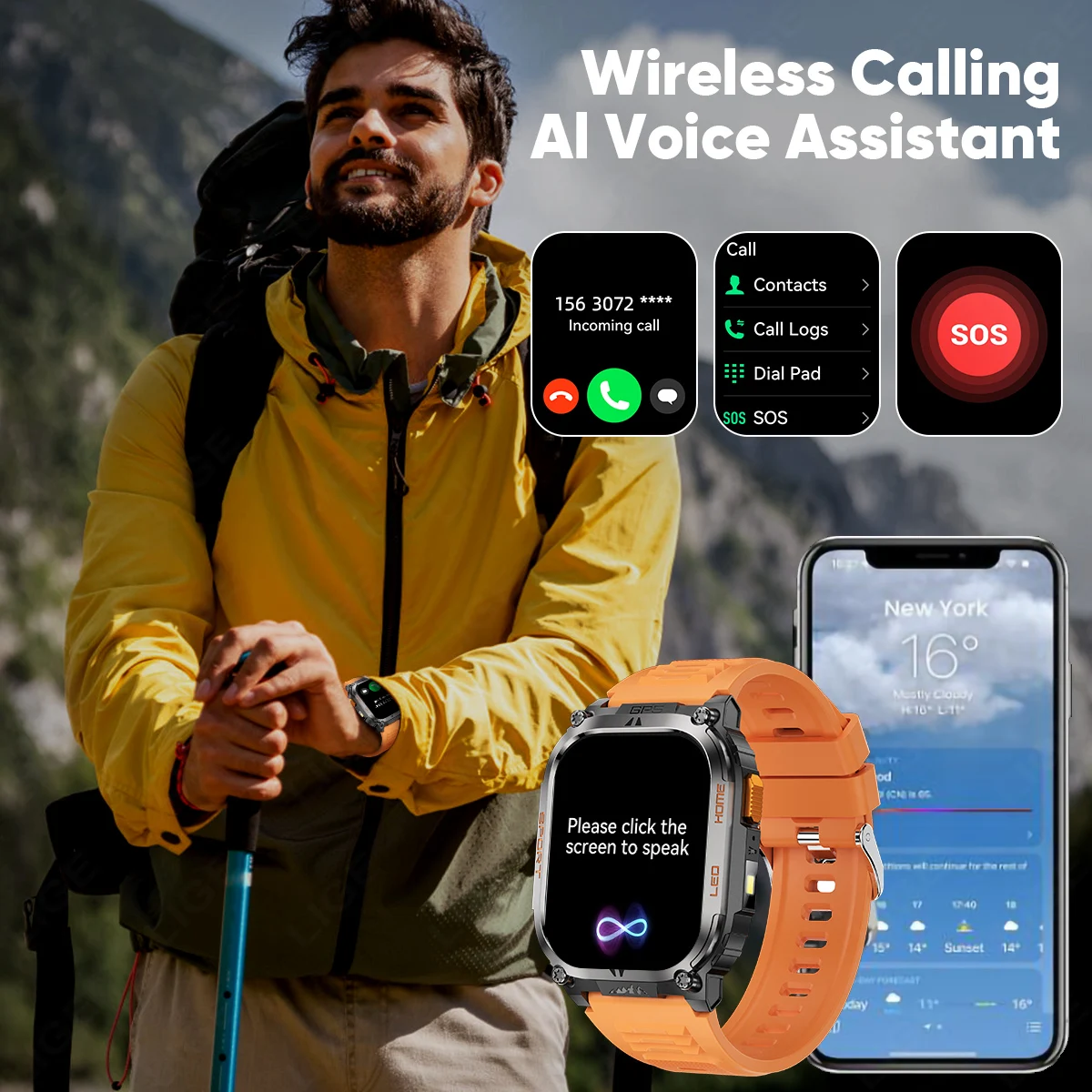 LIGE GPS Compass Smart Watch With Flashlight 630mAh 2.01" Large Screen Heart Rate Bluetooth Call Waterproof Men Smartwatch 2025