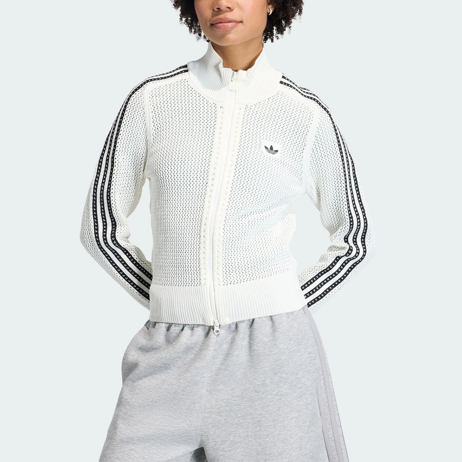 Adidas Authentic Three Leaves Veste de sport respirante en tricot à col montant pour femme KC6496 1 Adidas Authentic Three Leaves Veste de sport respirante en tricot à col montant pour femme KC6496 1