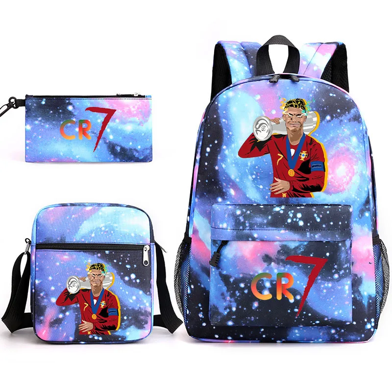 

Ronaldo printed student schoolbag shoulder bag pencil bag three-piece set casual backpack travel bag children's backpack set