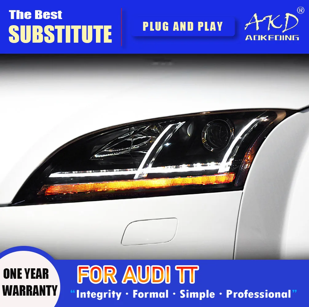

Фара AKD для AUDI TT светодиодный фары 2006-2012 фары TT DRL сигнал поворота фары дальнего света ангельские глазки