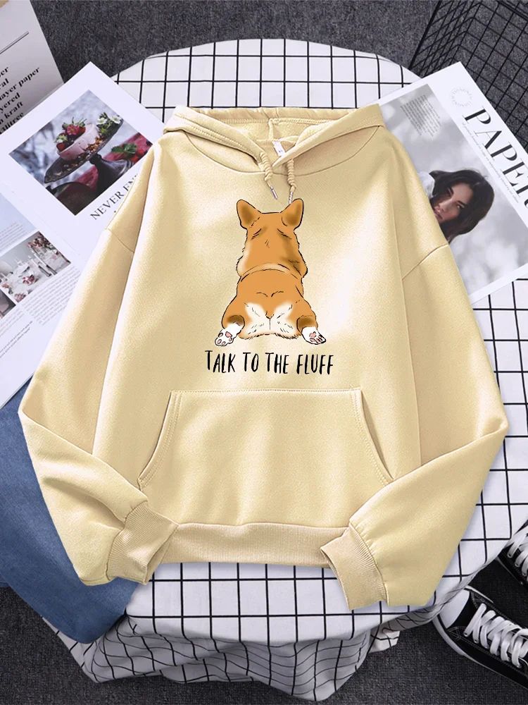 

Talk To The Fluff Kawaii Corgi Printing Womens Hooded Comfortable Funny Clothing Cute Street Pullover Casual Autumn Woman Hoodie