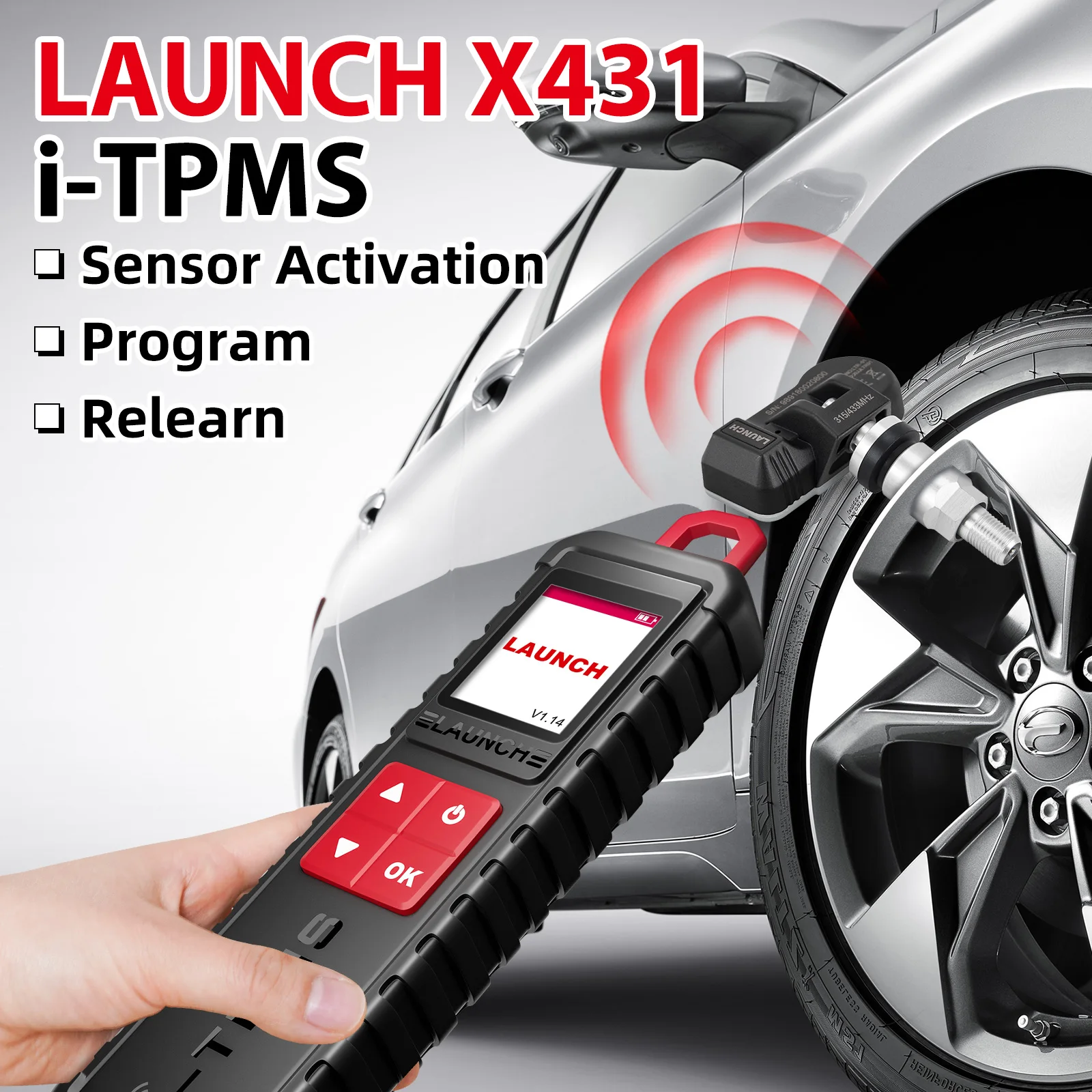 LAUNCH i-TPMS TPMS 자동차 타이어 압력 진단 도구, 액티브 프로그램 재학습, 안드로이드, X-431, 315 Mhz, 433Mhz,  자동차 센서