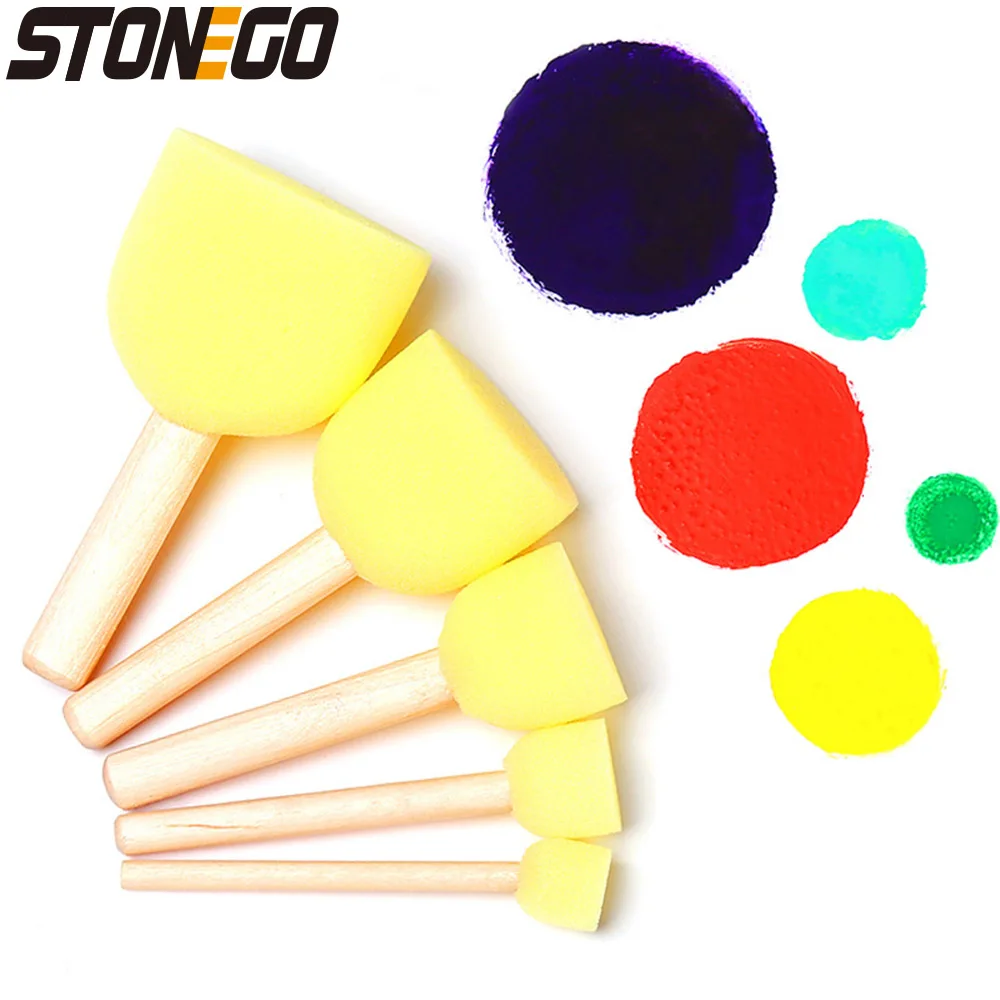 STONEGO Wooden Handle Sponge Paint Brush Kids Children Flower Graffiti Art Drawing Painting Toys Tool School Stationery Supplie