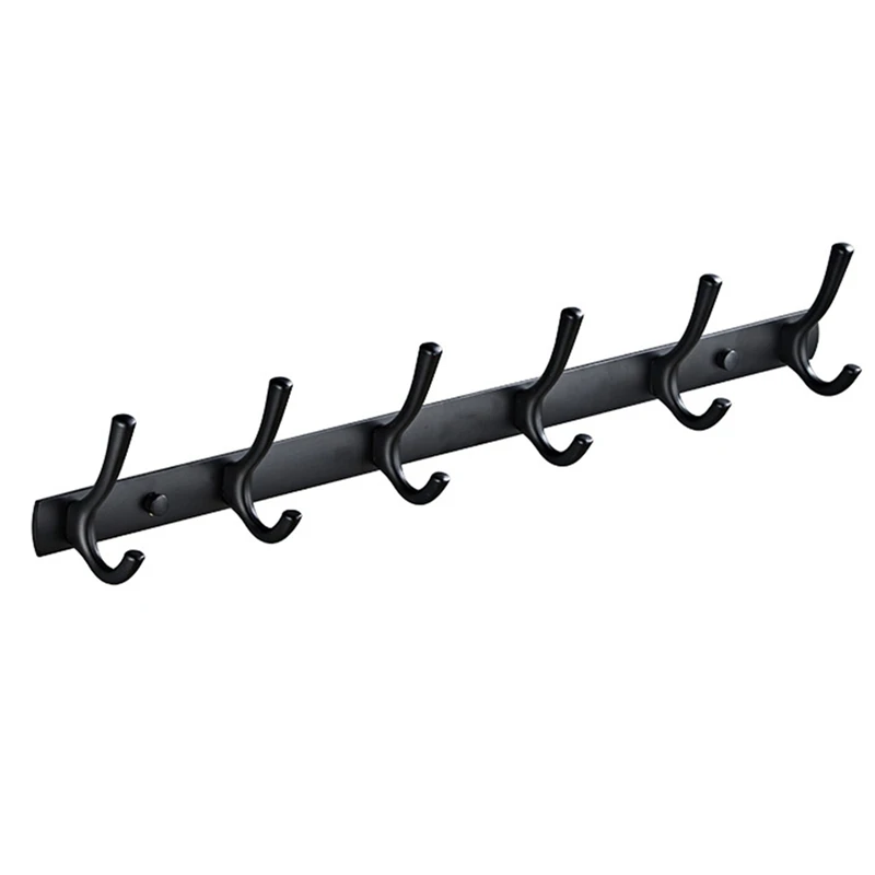 

Wall Hanger - With 6 Hooks, Metal Coat Hook Rails For Coat Hat Towel Purse Robe Bathroom Entrance Black