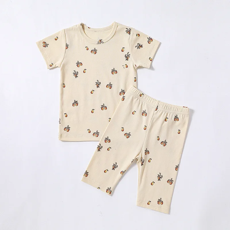 New Summer Clothes Boy Girl Pajamas Cute Print O-neck Short Sleeve T-shirt+Knee Length Pants Newborn Home Wear Nightgown E23072