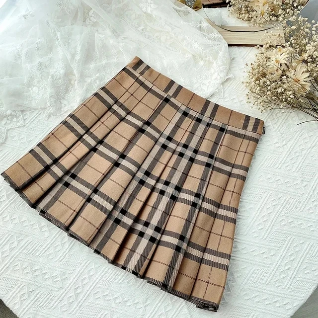 Bar Iii Womens Belted Plaid Skirt Beige Khaki Size 14