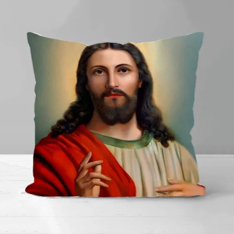 

Decorative Pillowcase Jesus Decor 40x40 Double-sided Printing Cushion Cover 45x45 Cushions Covers Twin Size Bedding Short Plush