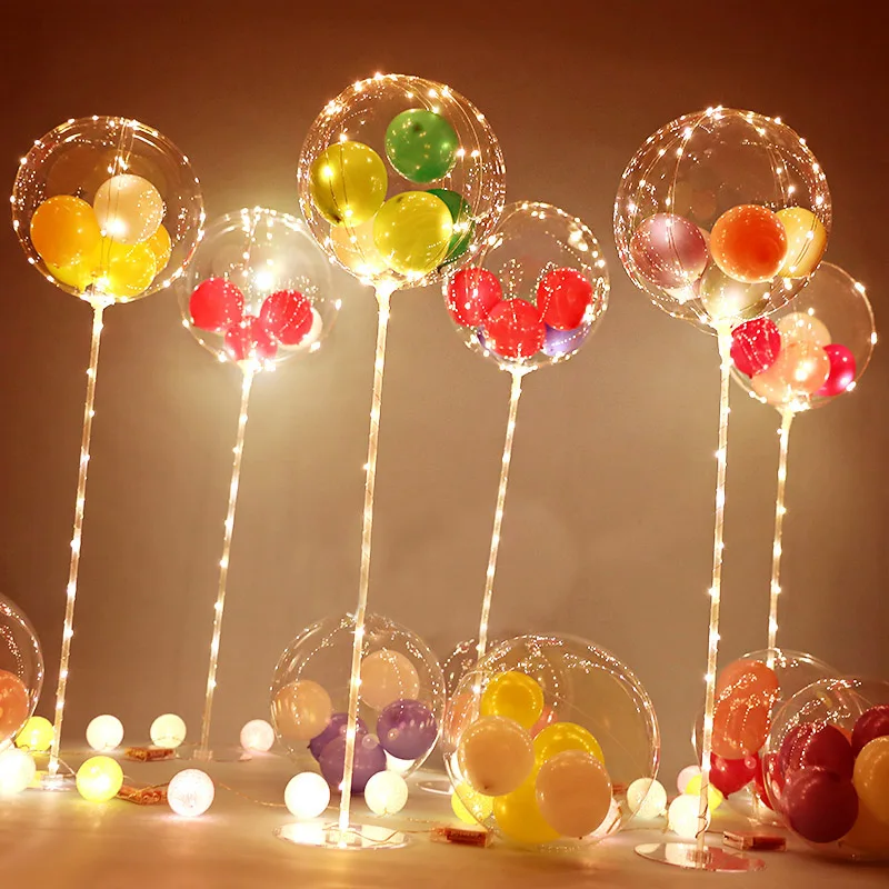 1Set Led Balloon With Column Stand Luminous Transparent Bobo Balloons Stand LED String Lights Wedding Birthday Party Decoration