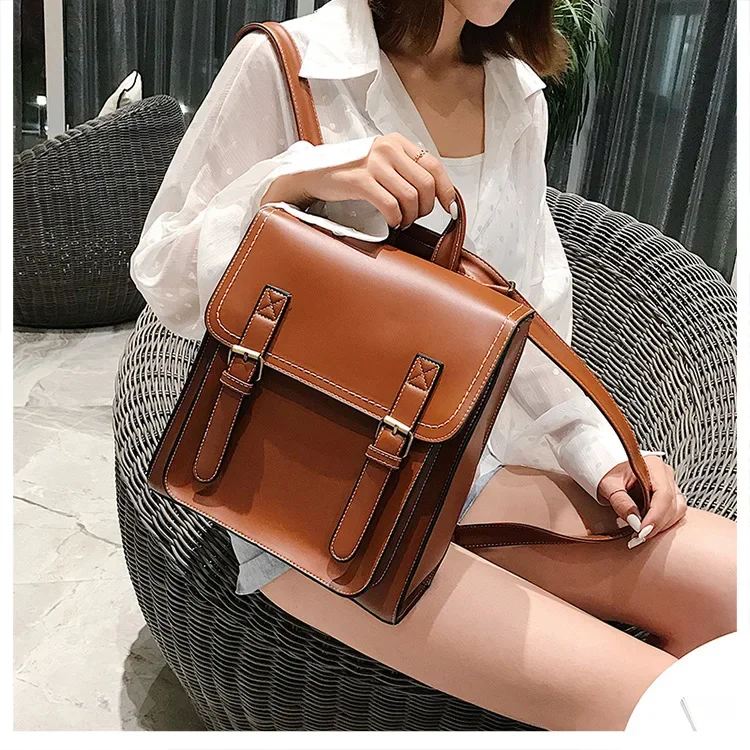 Vintage Backpack Female Pu Leather Bag Women's Backpack Fashion School Bag for Girls High Quality Leisure Shoulder Bag Sac A Dos