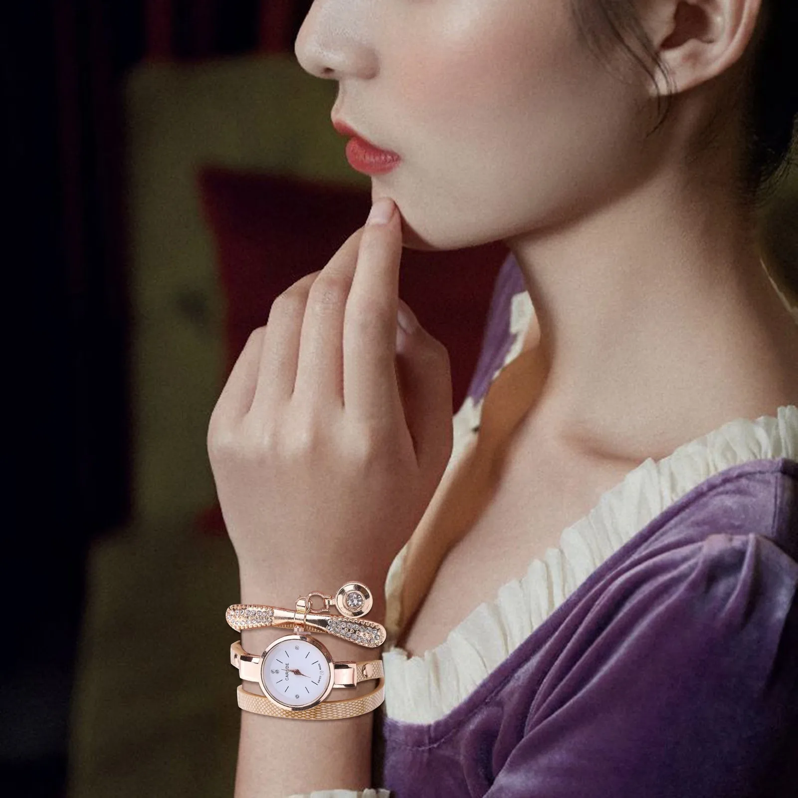 Women Wristwatch Casual Bracelet Watch Set Leather Rhinestone Analog Quartz Watches Waterproof Clock Set women watches