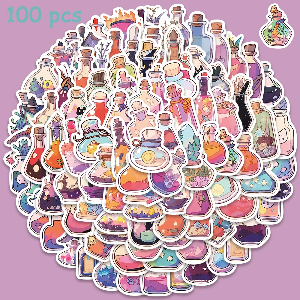 

100pcs Colorful Magic Bottle Stickers Funny Cute Decals For Kids Laptop Luggage Fridge Diary Bike Phone Notebook Stickers
