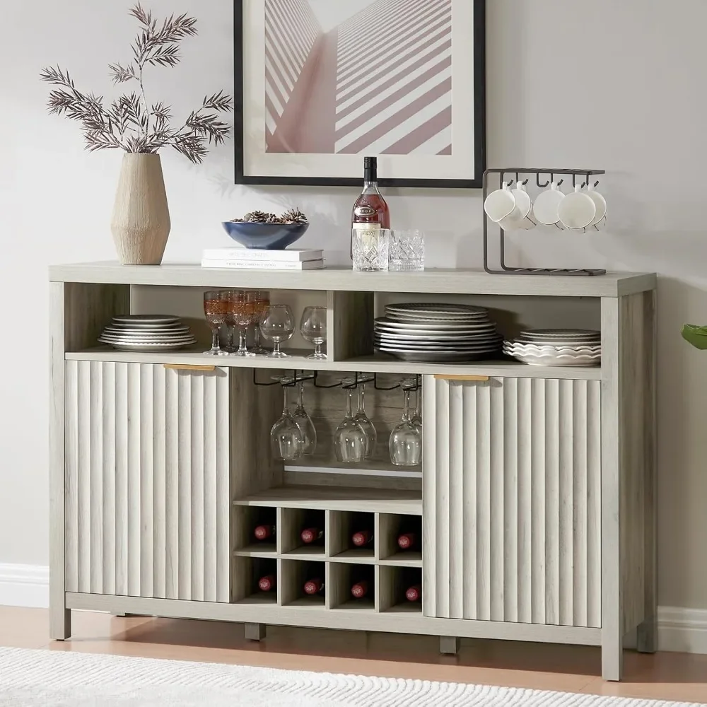 Mid Century Bar Cabinets-51" Buffet Cabinet with Storage & Wine Rack, 32.8" Tall Liquor Bar Cabinet for Kitchen (Grey Oak)