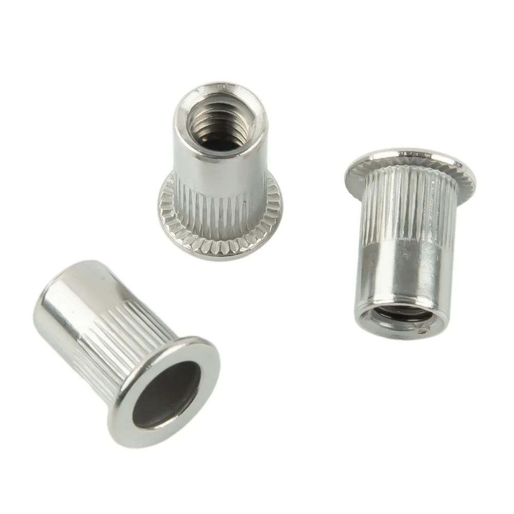 Stainless Steel Rivet Nuts 1/4-20UNC Silver 1/4"-20 Thread 15.5mm Length Fastener Threaded Industrial Products