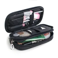 Women's Mirror Mini Cosmetic Bag Simple Waterproof Storage Box Black Double Layer Lingge Make Up Brush Beauty Organizer Supplies 1