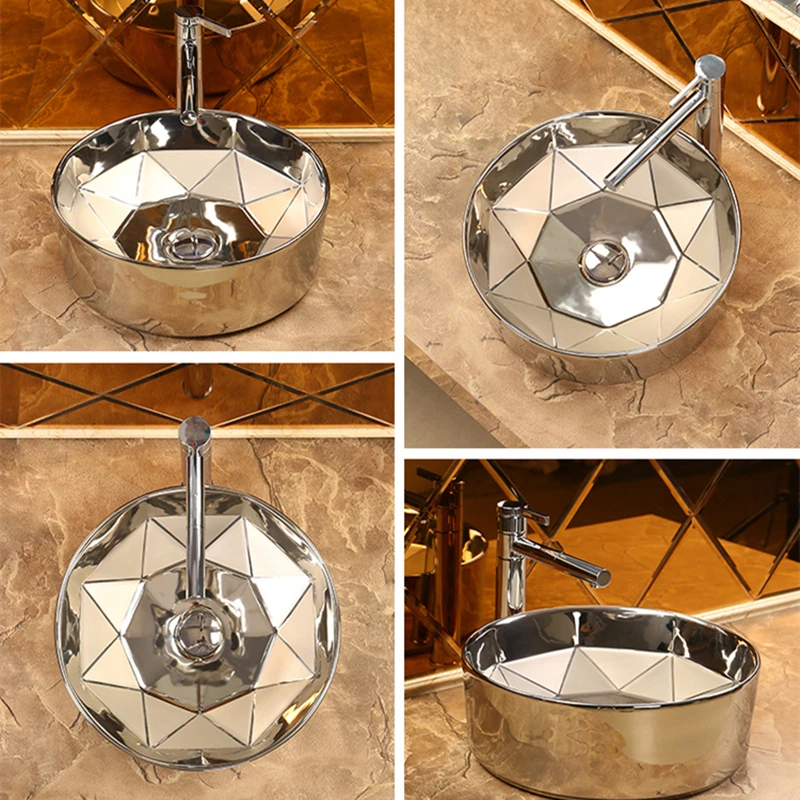 

Ceramic basin washbasin artistic basin silver washbasin household large-capacity basin colored oval washbasin