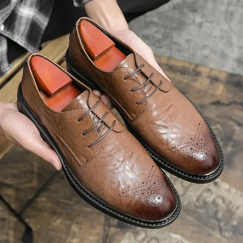 

Men's Shoes Spring New Leather Shoes Men's Business Height Increasing Insole Trendy Casual Shoes Young Men's Sports