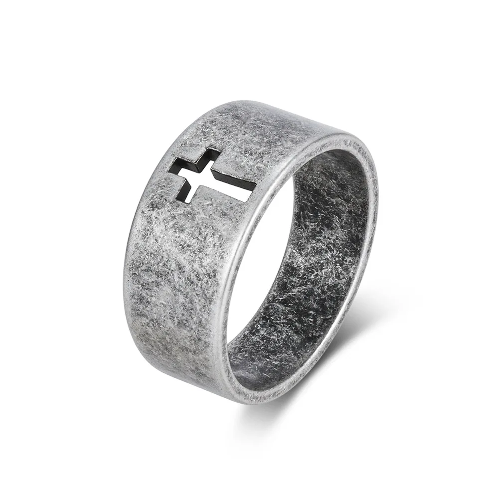 Unisex minimalist polished hollow cross ring for men and women, niche high-end titanium steel jewellery 2