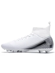 Affordable Unisex AG FG Football Boots with PU Blend Upper and Long TPU Studs for Durable, Anti - Slip Performance on Grass (7066C - baise)