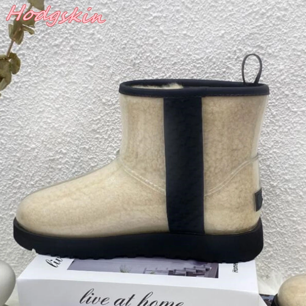 

Clear Colorful Women Boots Round Toe One Word Belt Design Snow Warm Ankle Boots 2024 Winter Hot Sale Slip On Fashion Boots