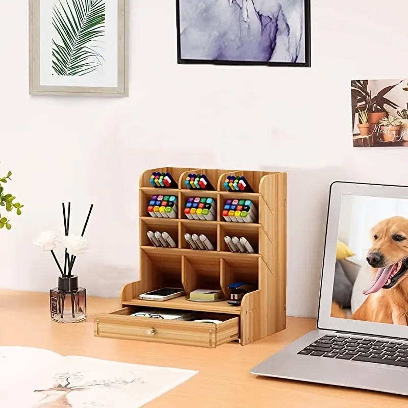 Wooden Desk Organizer Pen Holder 5