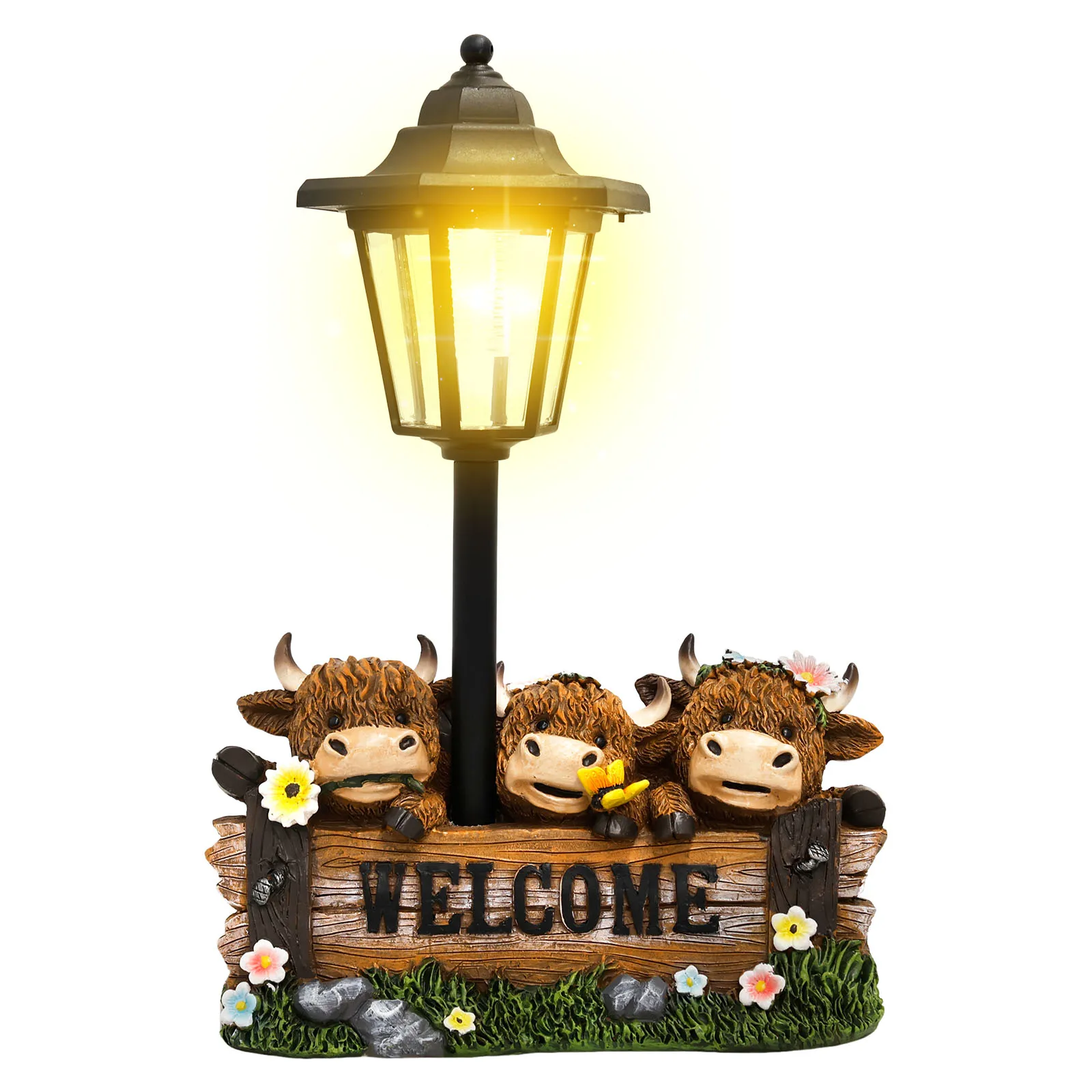 Solar LED Resin Cow Garden Statue Outdoor Lamp