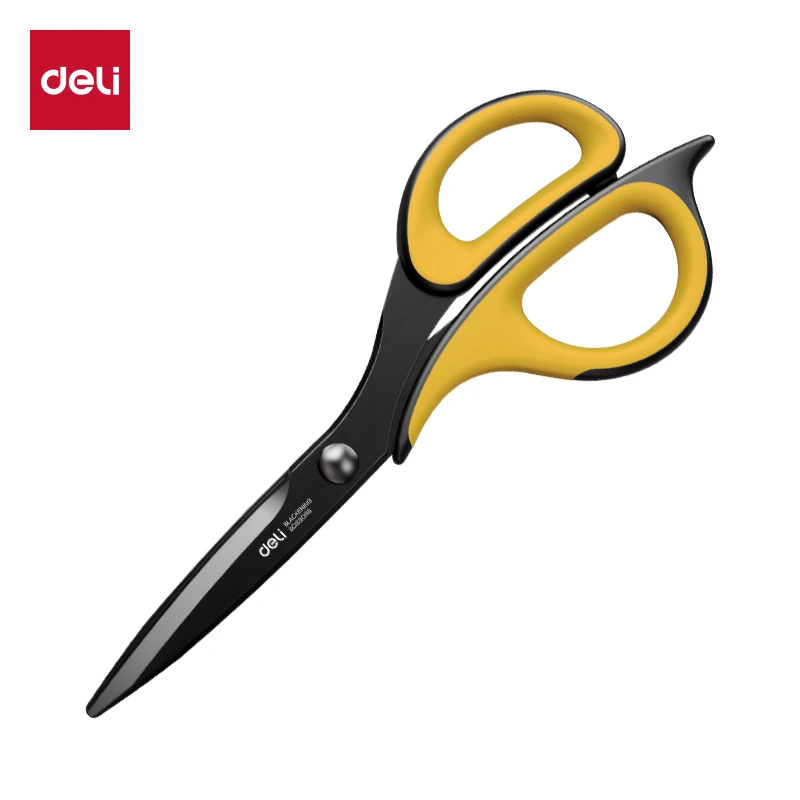 Soft Handle Portable Black Blade Stationery Scissors Stainless Steel Anti-Stick Alloy 184mm for School Office Student DIY Hand Craft