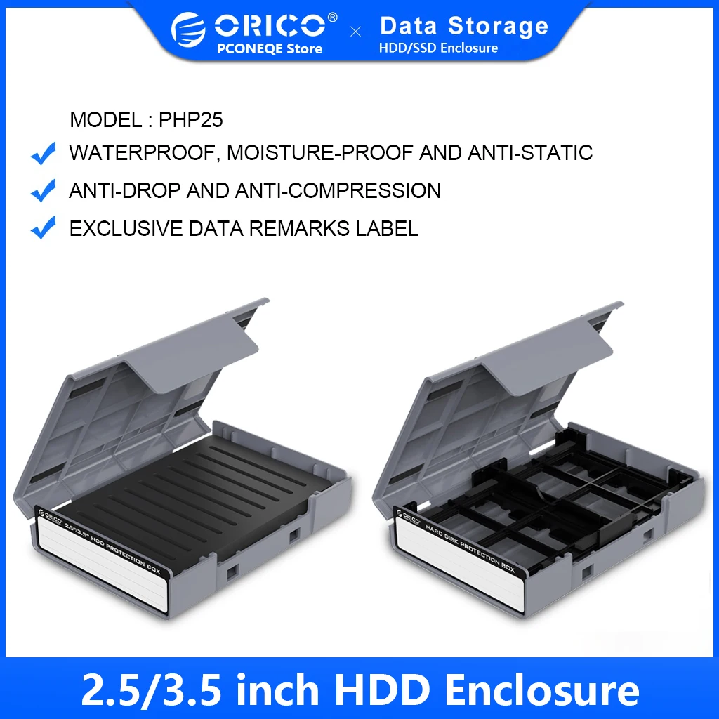 Orico-caixa de Proteção de Disco Rígido com Etiqueta 2.5 3.5 Ssd Hdd Shockproof Dust-proof Caixa de Armazenamento 2.5 Hard Disk Case Bag