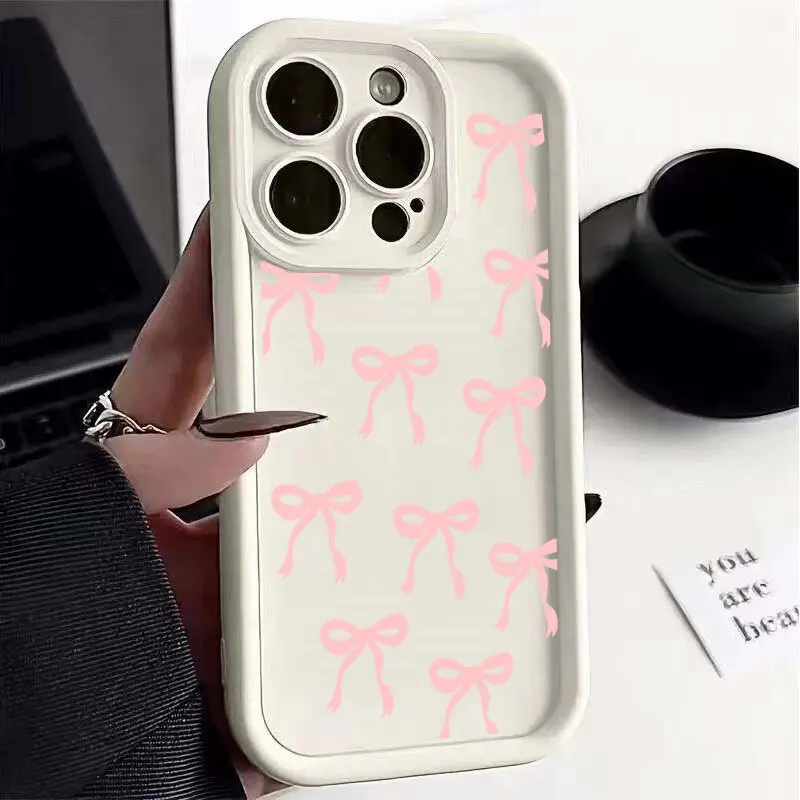 Charming Pink Heart Bow Silicone Phone Case Cover - Cute & Stylish Protection