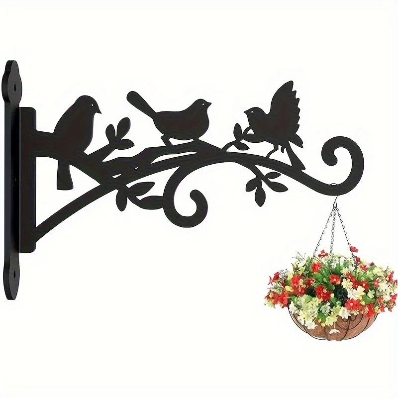 Elegant Black Metal Plant Hangers with Bird & Leaf Design – Durable & Easy to Install