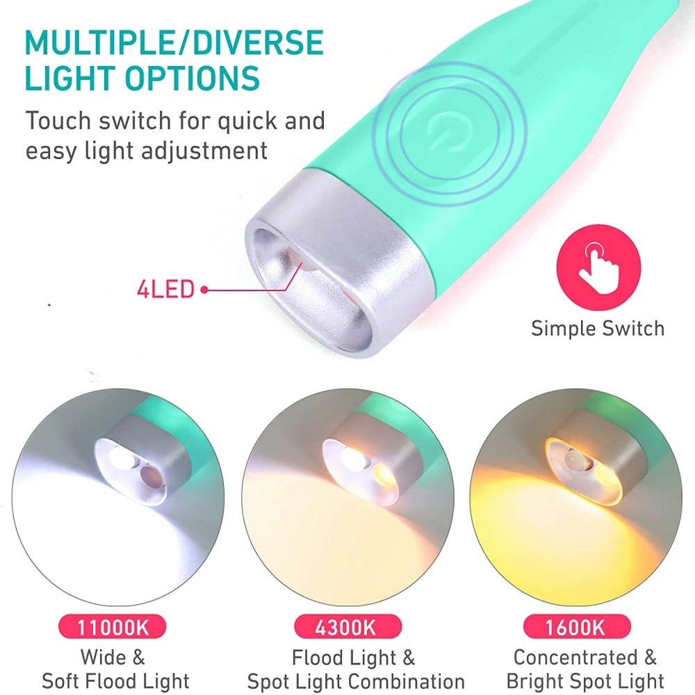 Neck Book Lights Rechargeable Night Lamp for Reading, Hands Free Bendable Arms, 4 LED Bulbs Long Lasting Reading Night Light