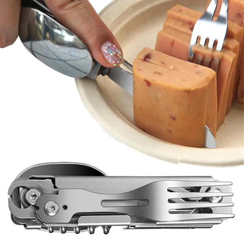 

Folding Tableware Detachable Multi Tool Portable Picnic Camp Spoon Stainless Steel Folding Knife Fork Spoon For Travel Hiking