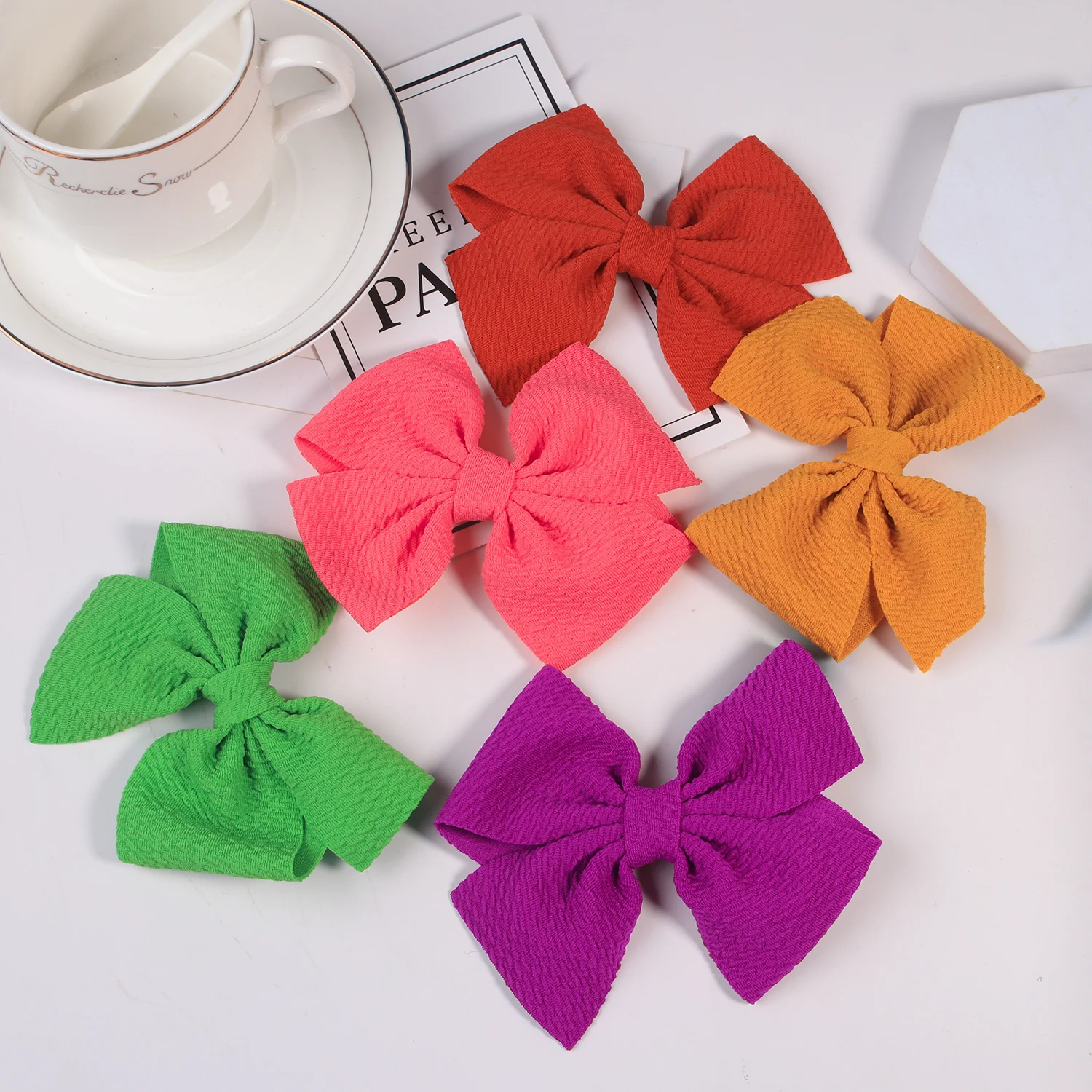 5pcs Fabric Hair Bows Hair Clips For Baby Girls