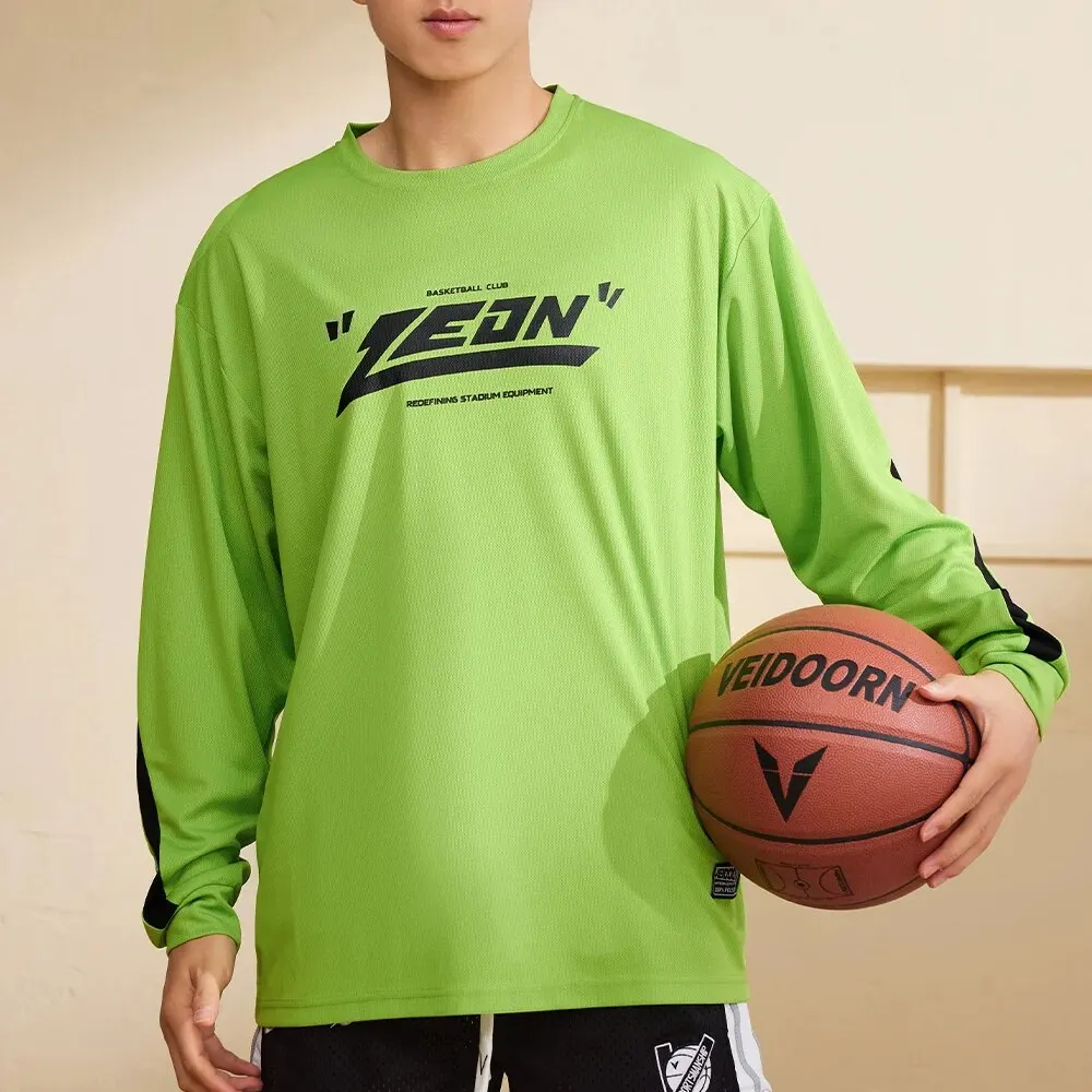 Veidoorn Long Sleeve Quick Dry Basketball Jersey 100% Polyester Breathable Sport T Shirts Round Neck Men Tees basketball jerseys men sport tees