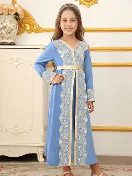 Middle East Morocco Ethnic Lace Robe Muslim Dubai Girls Dress Islamic Wedding Ramadan Festival Costume 1
