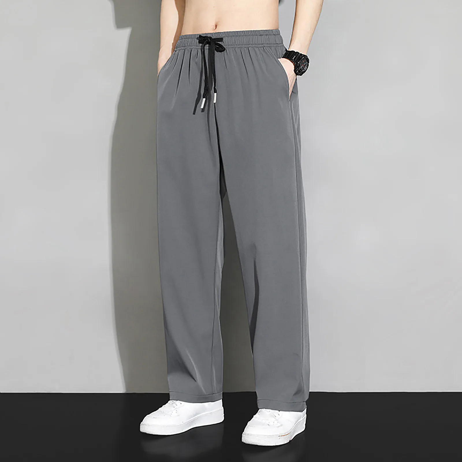 Men Korean Style Casual Bottom Fashion Solid Loose Wide Leg Straight Plus Size Trousers Male Oversize Harem Pants Mens Clothes