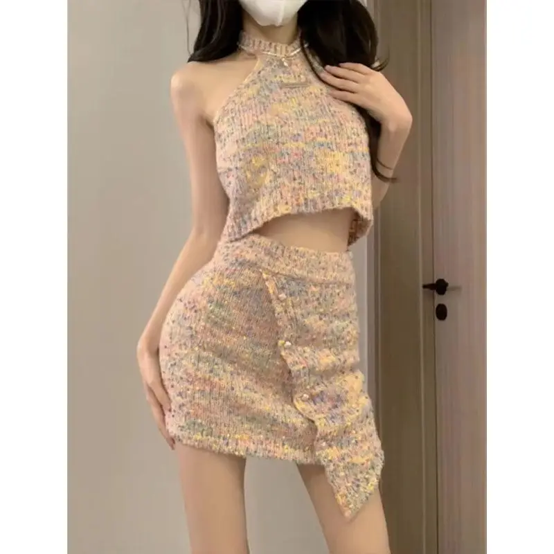 

Three-Piece Suit 2023 Spring New Design Sense Pure Desire Style Knitted Cardigan Coat Hot Girl Vest Skirt