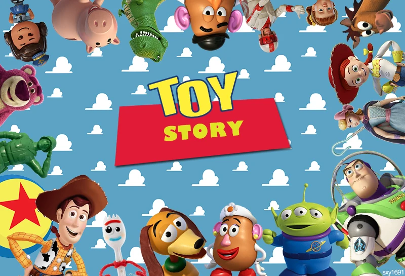 Toy Story Photography Backdrops for Kids Boy Birthday Party Supplies Decor Blue Sky White Clouds Wall Cartoon Photo Background