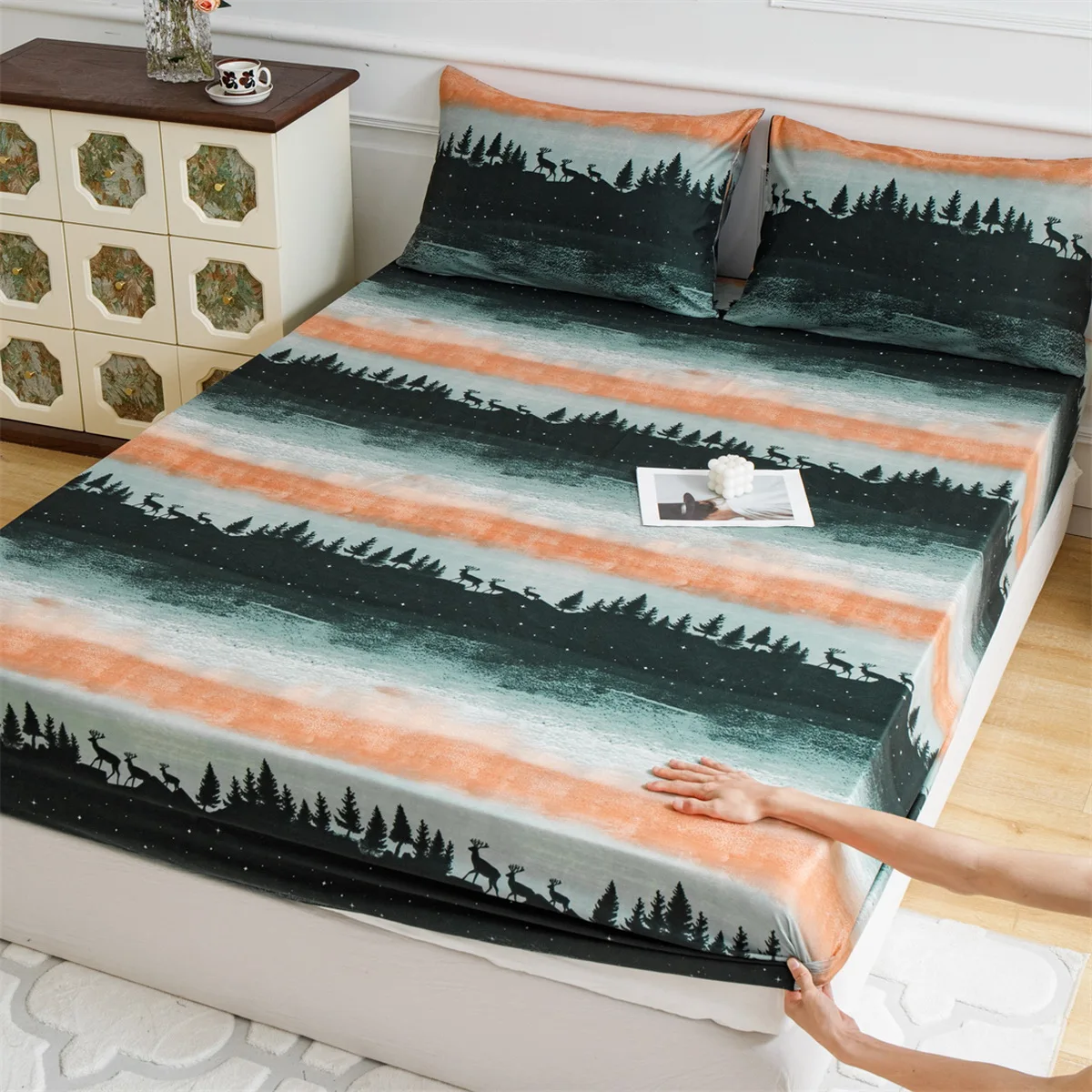 Summer home bed mattress Round Fitted sheet comfortable rubber linen Cartoon unicorn sabana(no pillowcase)90*200 150*200 180*200 6