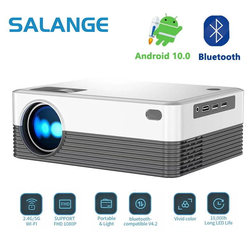 Salange P35 Android 10 Portable Projector WIFI Video Beamer Smart TV 1280*720dpi for Game Movie Home Cinema 1080P 4K Video portable projector