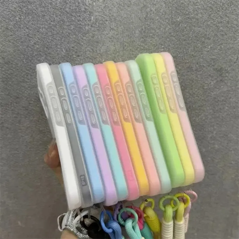 Matte Candy Wrist Strap Phone Case with Hand Lanyard - 2-in-1 Jelly Soft Cover