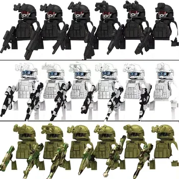 Military Special Forces Building Block Sets SWAT Ghost Commando Police Soldiers Army Action FiguresGun Weapons Bricks Kids Toy B 1