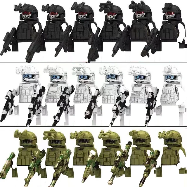 Military Special Forces Building Block Sets SWAT Ghost Commando Police Soldiers Army Action FiguresGun Weapons Bricks Kids Toy B 1