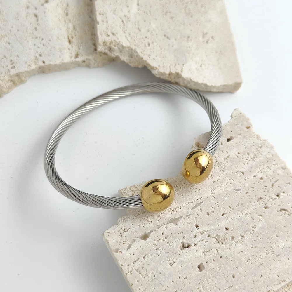Bangle Gold Color Stainless Steel Bangle For Women Jewelry Round Ball Charm Women Cuff Bangles Men Bracelets bangle bracelet stainless steel bracelet