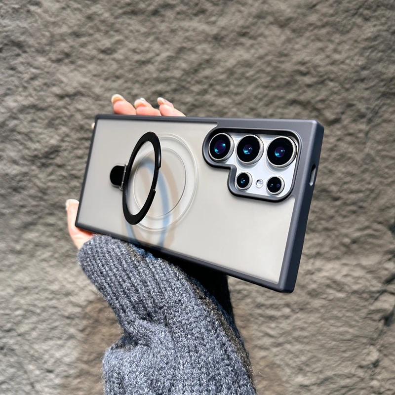 Luxury Magnetic Rotate Grip Stand Shockproof Case with Magsafe Matte Finish