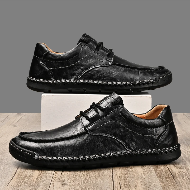 Retro Style Men Leather Casual Shoes Handmade Breathable Men's Loafers Fashion Man Walking Sneakers Simple Comfy Hiking Footwear 5