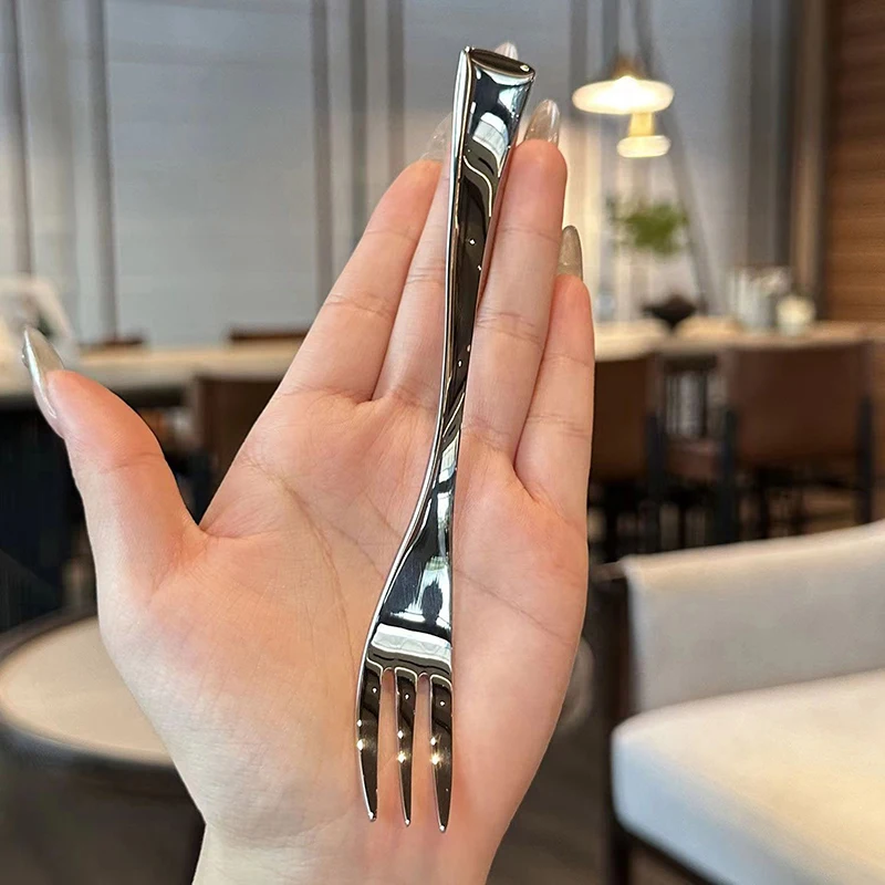 Stainless Steel Dinner Fork Long Handle Table Forks Set Korean Cutlery Four Tine Salad Dessert Fruit Forks Kitchen