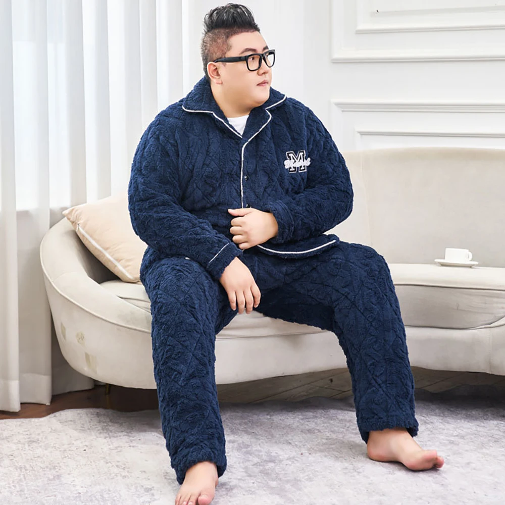 9XL Big Size Pajamas Set Winter Super Thicken Flannel Warm Sleepwear Simple Casual Plaid Men Pajama for Sleeping pijama hombre